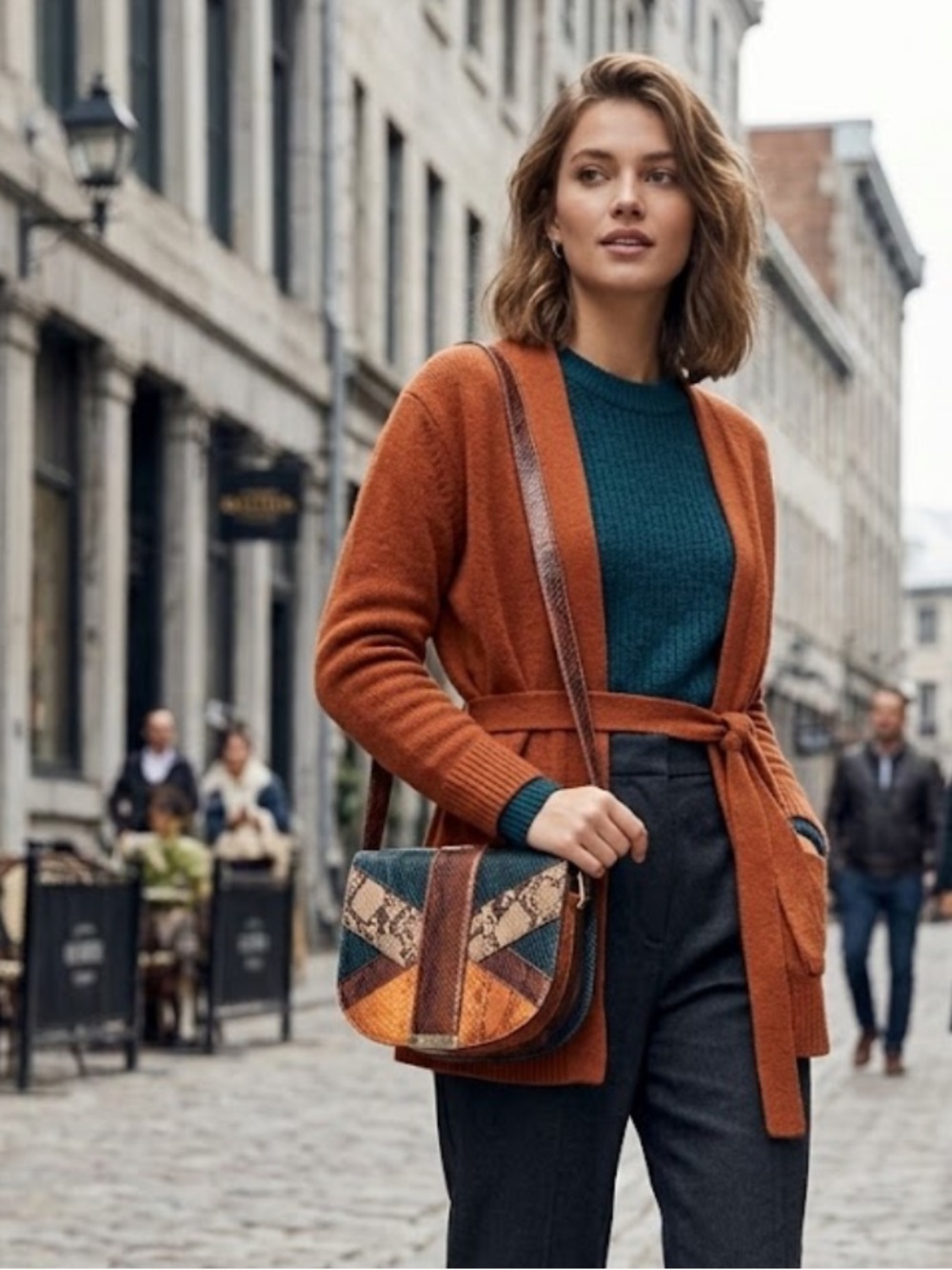 Topshop Chevron Patchwork Crossbody Bag in Brown, Orange & Black - Unbranded